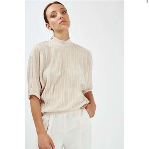 Topshop Cream Plisse Batwing Mock Neck Top US Size 4